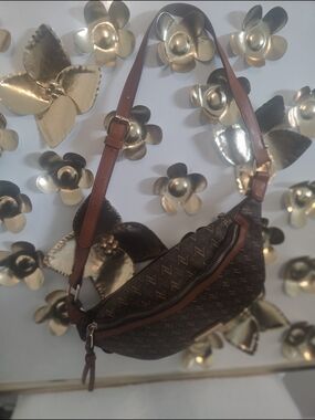 Adrienne Vitadini Brown Monogram Crossbody Sling Bag